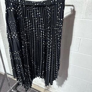 Black and White Polka Dot asymmetric elastic waist  Midi Skirt